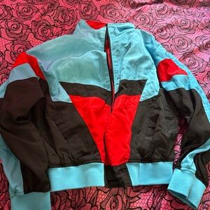 Forever 21 Red and Blue Colorblock Bomber Jacket